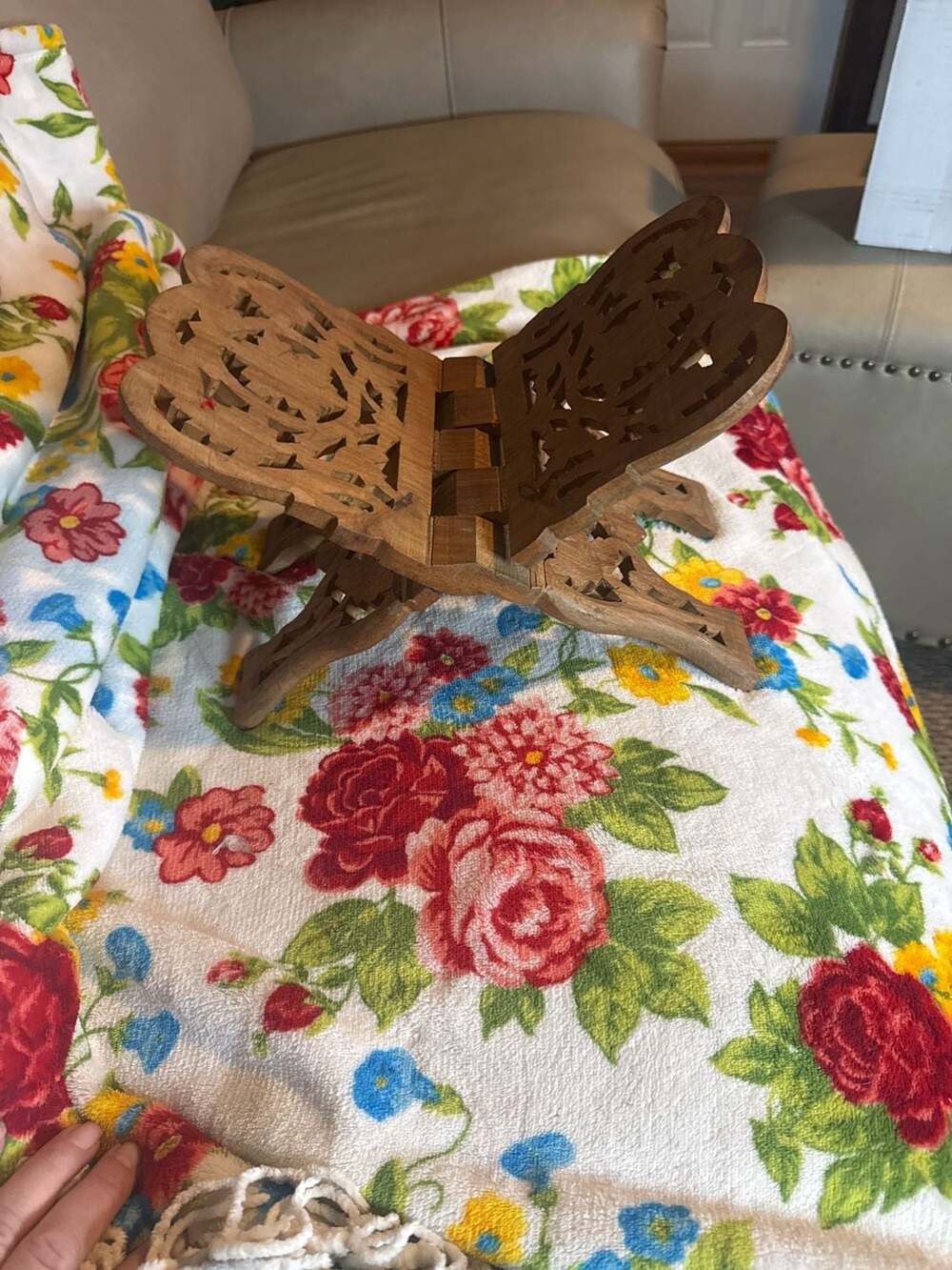 Vintage Hand Carved Wood Folding Bible Book Display Stand India